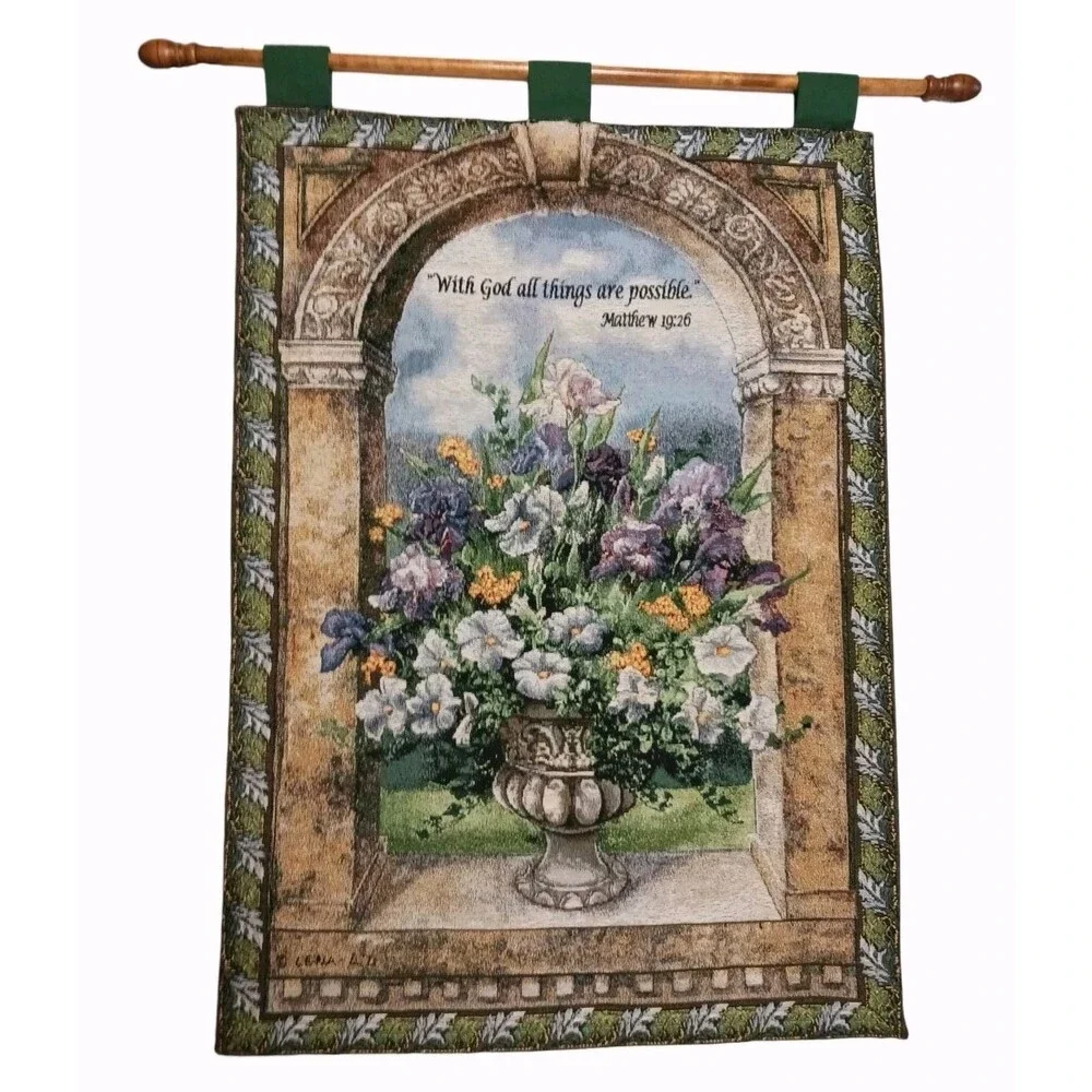 Lena Liu Mathew 19:26 With God All Things Are Possible Tapestry Wall Hanging Rod